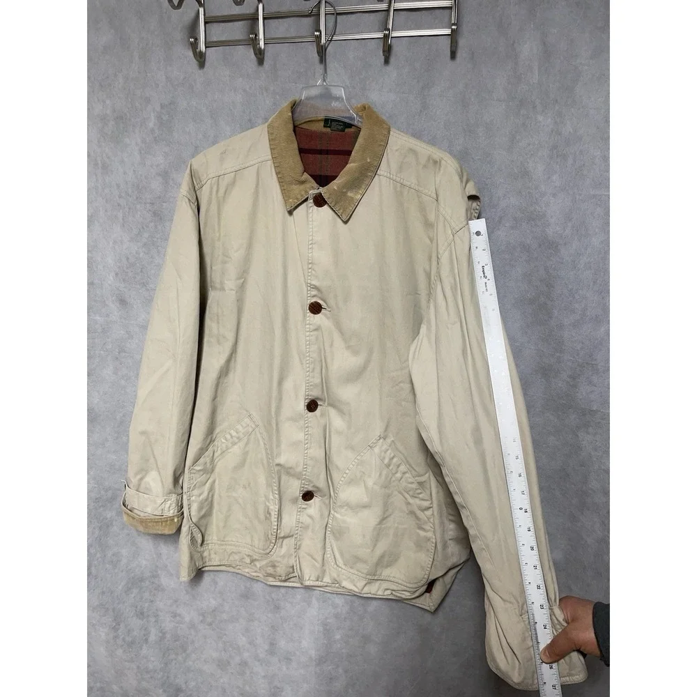 VTG J Crew Coat Men XLT Beige Chore Flannel Lined Oarsman Rugged 90s Barn Jacket